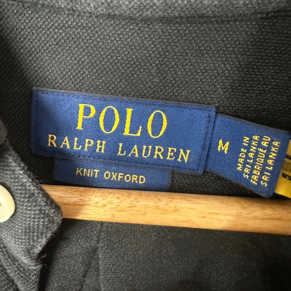 Polo Ralph Lauren Mens Knit Oxford Shirt Black‎ Tagwood Embroidery Size M